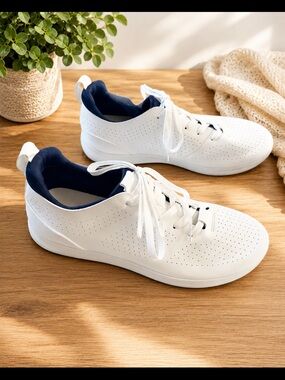 Steve Madden White Perforated Lace-Up Sneakers with Navy Lining